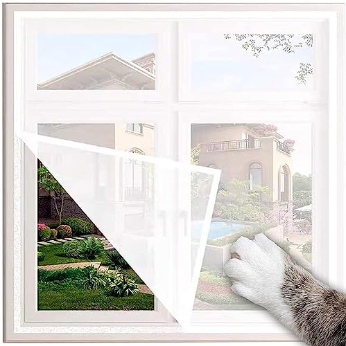 Yuly Cat Window Protection,Cat Safety Mesh with Self-Adhesive Tape,Semi-Tansparent Birds Cat Window Mesh Screen,Can be Cut to Fit(White Sticker White Mesh)