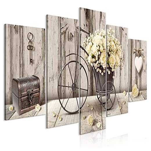 murando - Cuadro de cristal acrílico Flores Madera 200x100 cm Impresión de 5 Piezas Pintura sobre Vidrio Imagen Gráfica Decoracion de Pared Rose Bicicleta Corazón n-C-0291-k-m