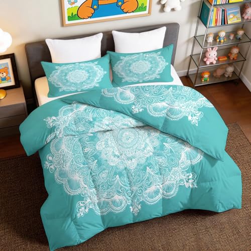 Edredón boho mandala turquesa de 200x200 cm lavable sin funda 4