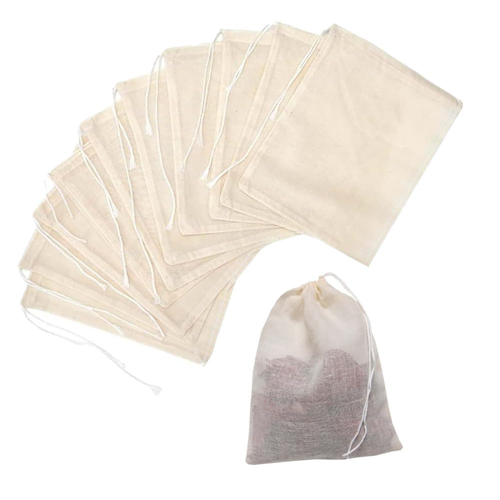 WYAN 30 Pcs Cotton Gauze Drawstringbag, Spicebag for Cooking, Fine Mesh Cheese Cloth, Cotton Muslin for Filtering Soup, Tea, Coffee, Straining Juice, Yogurt, and Spice Storage (10 * 8cm)