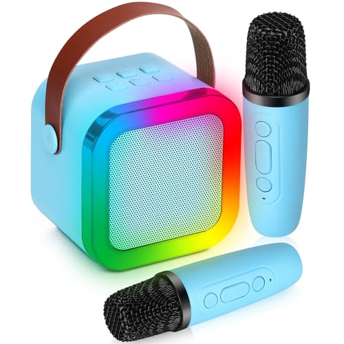 Zoruiline Mini Karaoke Machine with 2 Wireless Microphones, Blue