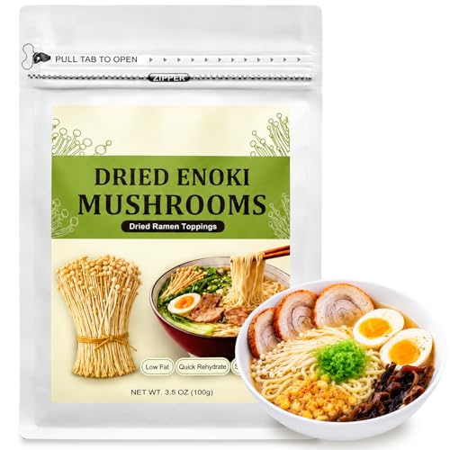 3.5oz Ramen Topping Dried Enoki Mushrooms, Freeze Dried Enoki Mushrooms for Instant Ramen, Cup Noodles, Soups, Hot Pot & Asian Noodle Dishes, Rehydrates in Minutes