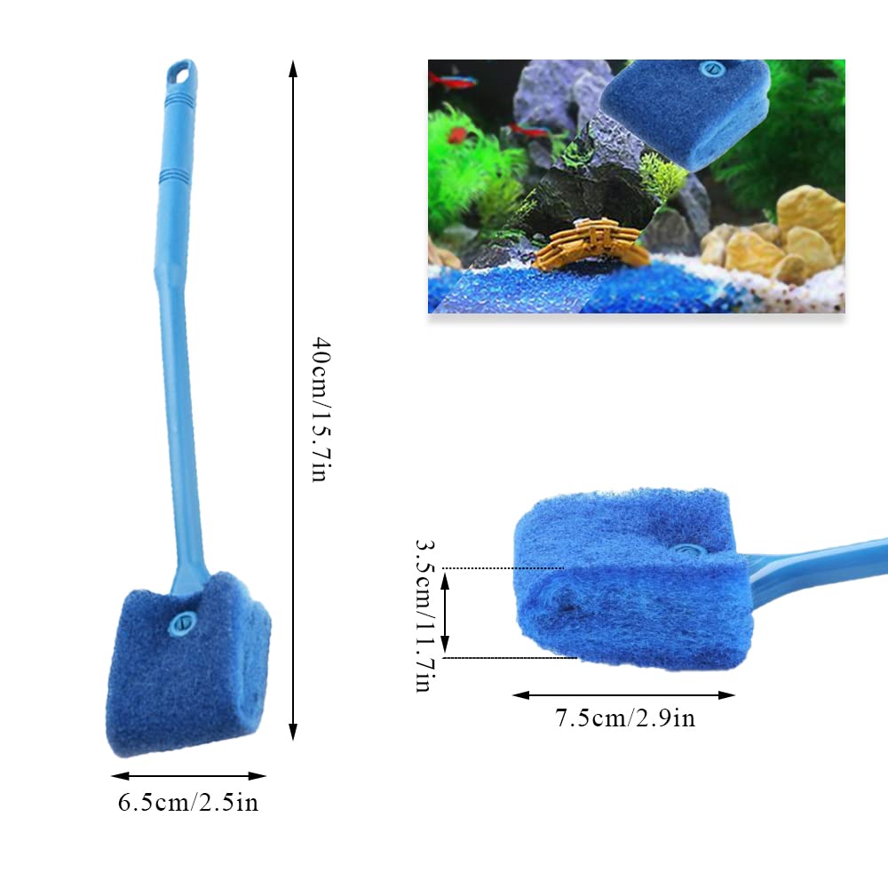 4 Pcs Eponge Aquarium Nettoyage,Éponge Aquarium avec Manche Long de 40cm,Brosse de Nettoyage D'algues avec 2 Chiffons nettoyage,Accessoires de nettoyer la Vitre pour aquarium