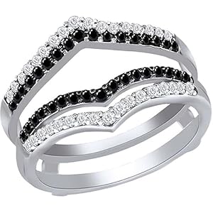 finecreation_usa !! 2.24 Ct Round Cut Black & White Diamond Enhancer Guard Wrap Engagement Wedding Ring 14K White Gold Plated 925 Sterling Silver For Women’s (white, 7)