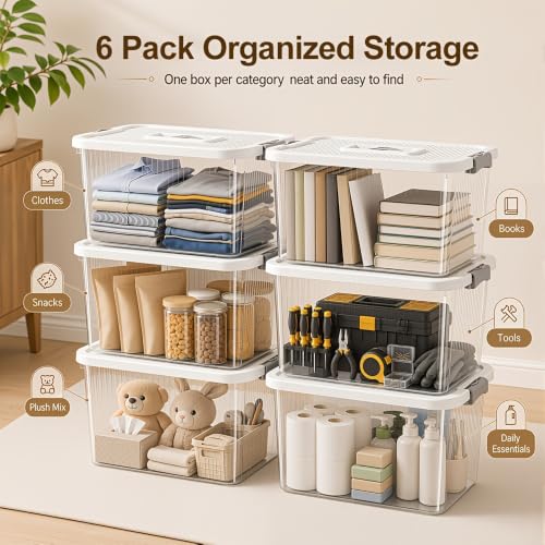 17Qt x 6 Pack Large Clear Plastic Storage Bins with Lids and Buckles Stackable Household Organizer Boxes With Handles, Perfect For Storing Various Items For Home, Closet, Kitchen, Garage & Warehouse - Image 5