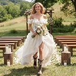 SheSole Femmes Floral Brodé Strass Western Cowgirl Cowboy Bottes Wide Calf Pays Bottes de mariage Brown