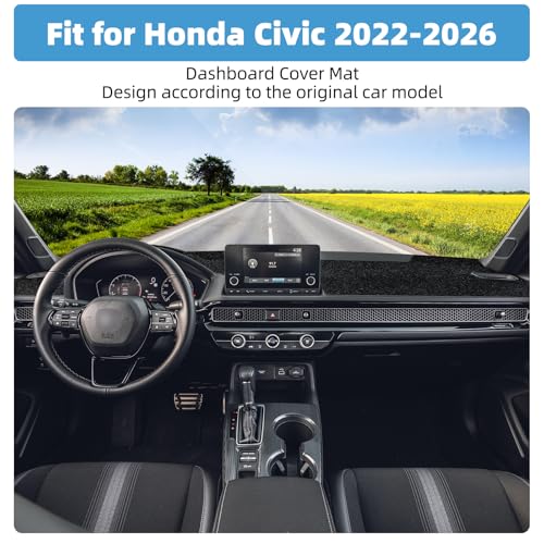 Image of Dash Cover Mat Compatible with Honda Civic 2022-2026 Non-Slip Dashboard Cover Mat Sunshade UV Rays Protector Interior Accessories