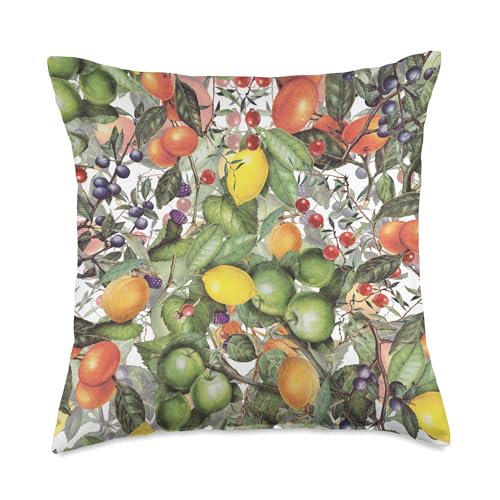 Fruit Salad Apples Oranges Lemons Berries Cherries Pattern Throw Pillow