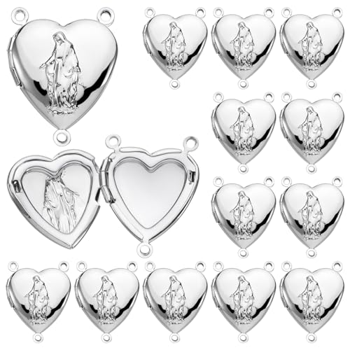Pinkunn 12 Pcs Our Lady of Grace Locket Rosary Centers for Catholic Gift 1 Inch Classic Medal Rosary Centerpiece Center Jewelry(Silver)