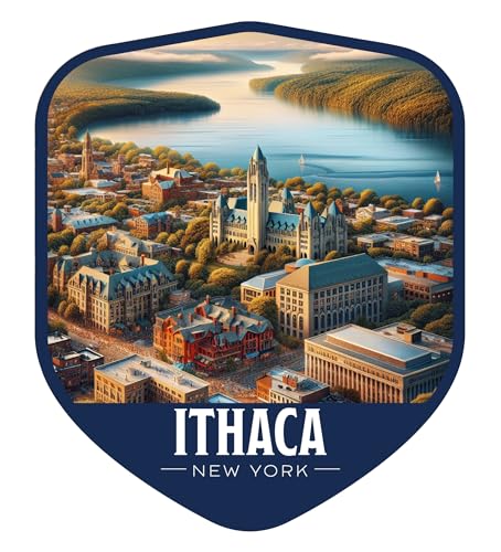 Ithaca New York Vintage Shield Badge Souvenir - 3-Inch Vinyl Sticker