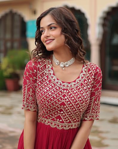 Image of Fashion Basket Georgette Embroidered Anarkali Gown for Women