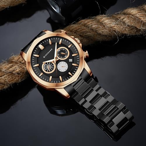 Image of Giordano AW22 Collection Analog Watch for Men with Color Variant and Stylish Metal Strap| Chronograph Multifuntional Mechanism -GZ-50036-33 (Black and Rose Gold)