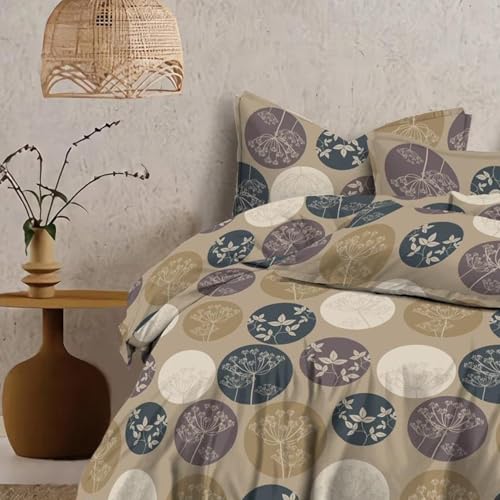Image of Organza Super Soft Glaze Cotton King Size All Season Double Bed AC Comforter (Botanical Circle, Comforter with Bedding Set)