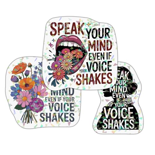 (3 Pcs) Speak Your Mind Even If Your Voice Shakes Holographic Stickers, Feminism Feminist Women's Right, Decals Waterproof Vinyl Sticker for Laptop, Water Bottle, Car, Hard Hat, Phone Case 3 Inches