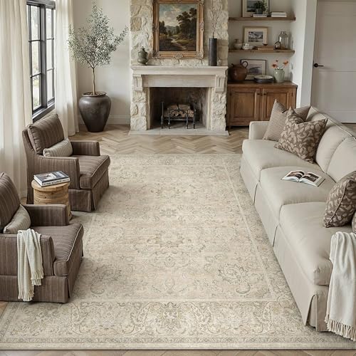 HUGEAR 8x10 Machine Washable Area Rugs Vintage Beige - Neutral