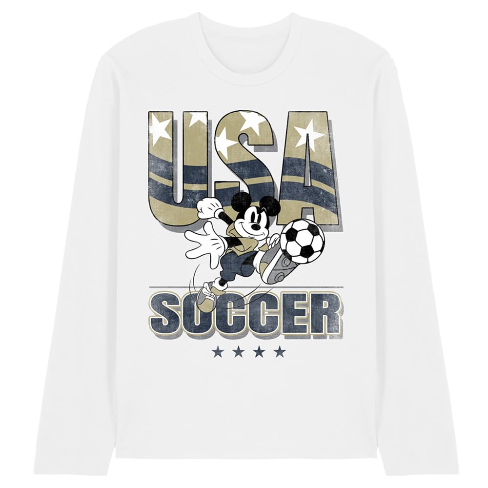 Disney Unisex White Mickey Mouse Usa Soccer Long Sleeve T-Shirt, In | Size: Xl