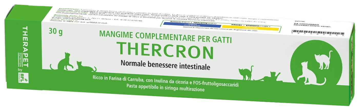 THERCRON GATTO Pasta Intestinale per Gatti – Supporto Benessere Intestinale – Con Prebiotici e Fibre – Alta Appetibilità – Siringa Dosatrice 30 g