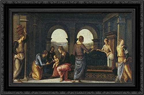 Pala Di Fano (Nativity Of Mary) 24x16 Black Ornate Wood Framed Canvas Art by Pietro Perugino