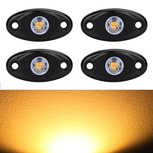 KATUR 4 Pods LED Rock Lights Kit Waterdichte Underglow LED Neon Trail Rig Lichten voor Jeep Truck ATV UTV Baja Raptor Offroad Boot Trail Rig Lamp Onderlichaam Glow -Amber