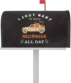Mailbox Cover Magnetic Happy Halloween Pumpkin Orange Check Truck Mailbox Covers Standard Size 21x18in,Mailbox Covers Wrap Post Letter Box Cover for Garden Yard Outdoor Decor Scary Black Cat Skeleton