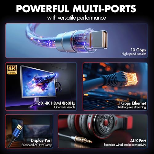 Image of Type C 14 in 1 Wozoyo Docking Station, PD 100W, 2X4K@60Hz HDMI,4K DisplayPort, 2XType-C 10Gbps, USB 10Gbps, Gigabit Ethernet, AUX Port,Universally Compatible Thunderbolt 4,macOS,Windows,Android & iOS