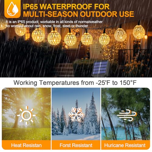 7M Led Lichterkette Marokkanische Solar,Solar Lichterkette Aussen,50 LED Kugeln Warmweiß,IP65 Wasserdicht mit 8 Modi,Solarbetriebene Gartenlampen für Balkon Terrasse Hochzeit Bäume Party Innen Außen