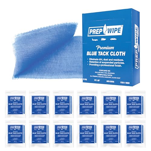12 Prep-Wipes Tack Rags - Tack Cloths – Professional Woodworking and Painting - Lint Free, Removes Dust, Sanding Particles, Clean Surfaces – Wax Free Silicone Free, Anti-Static (Pack of 1)