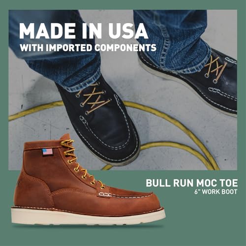 Image of Danner 6 inch Bull Run Moc Toe Work Boots for Men - Oiled Full-Grain Leather Upper with Non Slip Wedge Outsole and 3-Density Cushion Footbed, EH Resistant