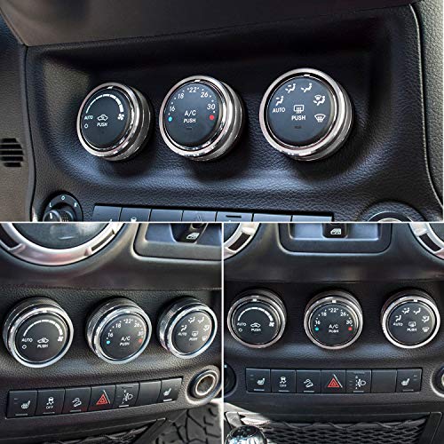 Audio Air Conditioning Button Cover Decoration Twist Switch Ring Trim Interior Accessories For Jeep Wrangler Jk 11-18/ Patriot 10-17/ Compass 11-16/ Liberty 08-12,For Dodge Challenger 08-14 (Silver) #TOP3