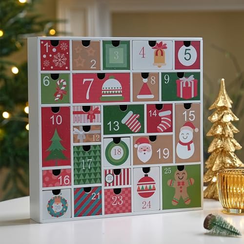 Wooden Advent Calendar with 25 Large Drawers for Kids, Refillable
