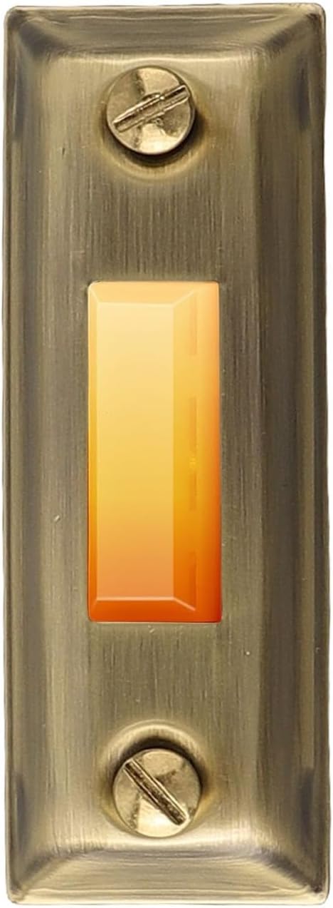 Antique Brass Lighted Doorbell Button, Metal Wired Push Button Switch with LED for Night Visibility, Rectangular Replacement for Home Garage Garden Wood Brick W, DC 12-24V, Retro Style