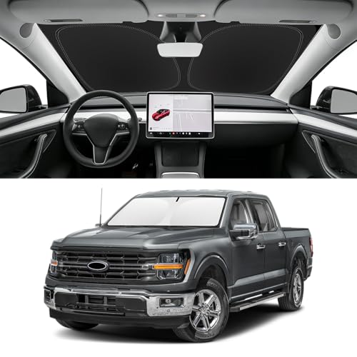 Image of Custom Fit Windshield Sun Shade for Ford F150 2021-2026 | Blocks UV Rays and Sun Heat, Helps Reduce Interior Temperature, Protects Dashboard from Fading, Folds Easily for Storage