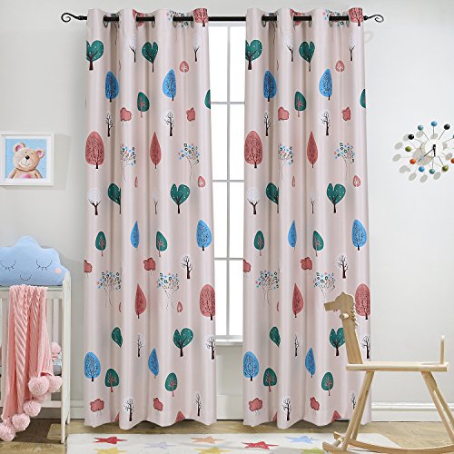 Melodieux Cartoon Trees Room Darkening Blackout Grommet Top Curtain/Drapes for Kids Room, 52
