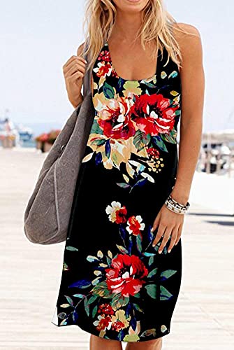Image of Camisunny Women Casual Loose Tank Dresses Sleeveless Beach Vacation Dress Swing Pleated U Neck Fashion Soft