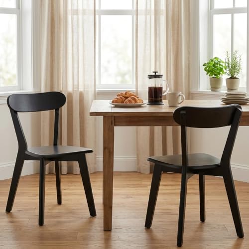 Image of HNY Farmhouse Solid Wood Dining Chairs Set of 2, Mid Century Modern Armless Kitchen & Dining Room Chairs with Curved Back, 300 LBS Capacity, Black for Home, Apartment