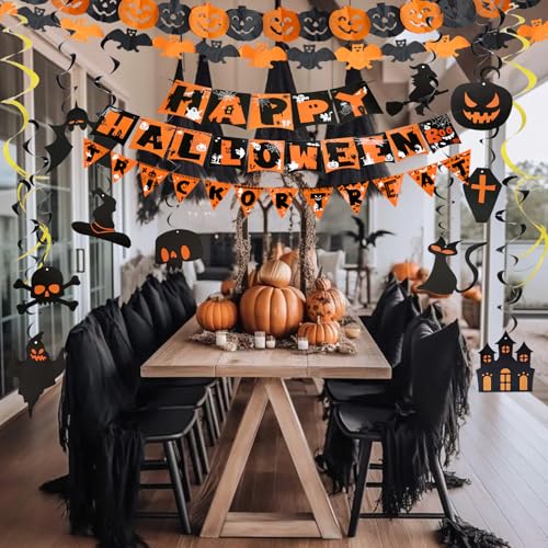 Wiederverwendbare Halloween-Dekorationen, Halloween-Party-Dekoration, für den Innenbereich, Trick or Treat Banner, Girlande, hängende Dekorationen mit Geschenkbox
