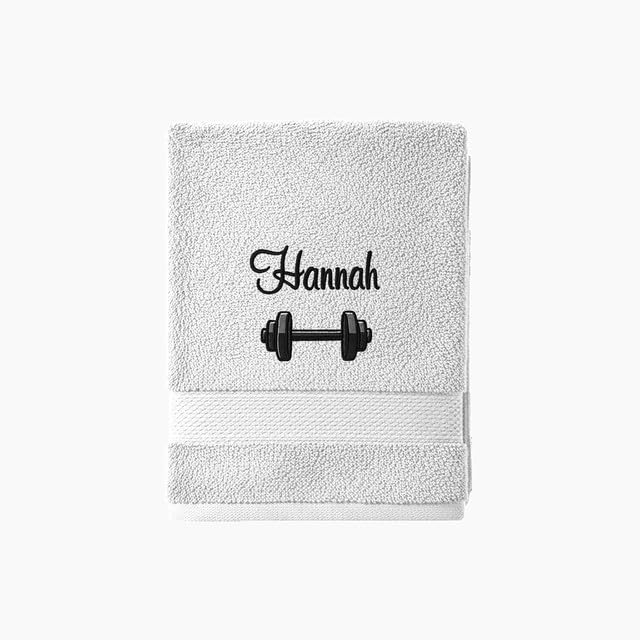 Stars and Stripes Personalised Barbell Gym Towel – Customised Embroidery Name Text – Cotton Exercise Weight Lifting Towels (White, Hand Towel)