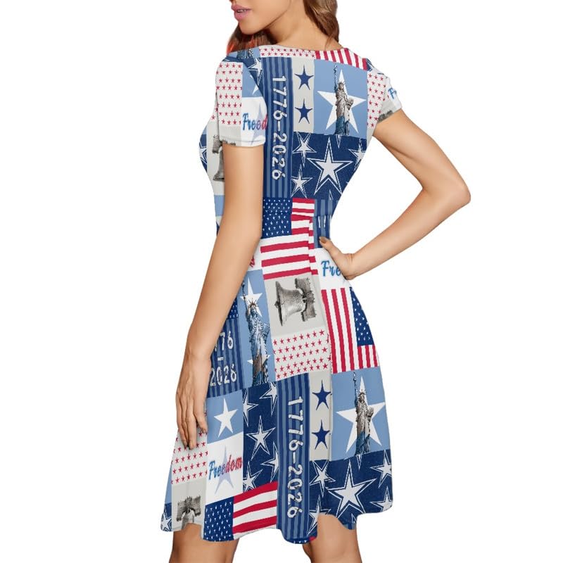 Image of Irisjudy T Shirt Dress for Women Short Sleeve Girls Short Sleeve Dress Plus Size, O Neck Knee Length Midi Dress for Ladies
