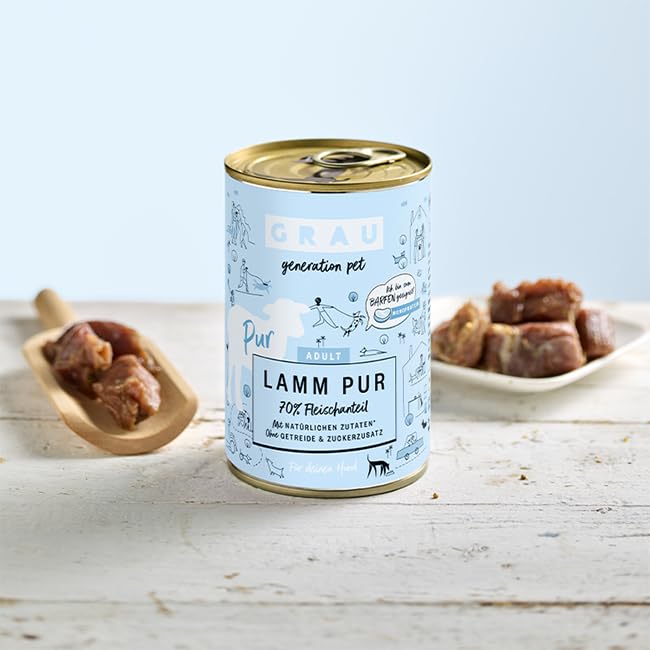GRAU – das Original – Nassfutter für Hunde - Lamm Pur, 6er Pack (6 x 400 g), Monoprotein, für erwachsene Hunde