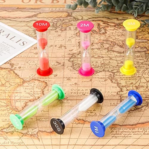 RosewineC 6 Pack Sand Timer for Kids, Colorful and Attractive Hourglass Sandglass Sand Clock Timers, 30s 1min 2mins 3mins 6mins 10mins Visual Tool for Classroom Game Home Office Kids Learning