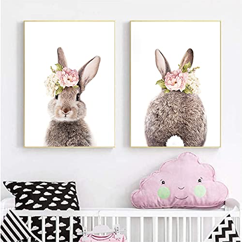 Vlolife Minimalist Bunny Rabbit Nursery Wall Canvas Painting Print And Poster Wall Pictures For Living Room Kids Room Decor No Frame, 16X24Inch Unframed #TOP3