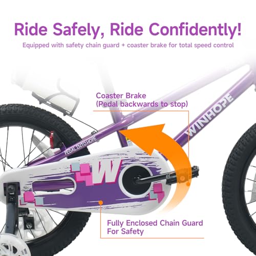 Image of WinHope 12-18 Inch Kids Bike with Light up Training Wheels for Boys Girls | Dual Brake Bicycle with Basket Adjustable Seat Water Bottle for Summer Riding Birthday Gift for Toddler 2-9 Years