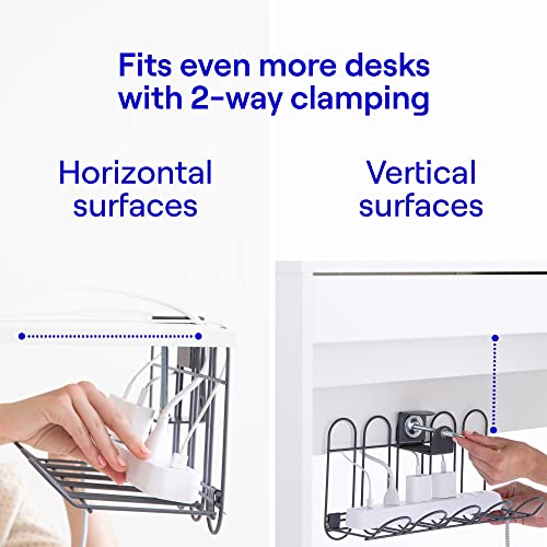 Carryup - Desk Cable Management Under Desk Tray Cord Hider Basket Rack Desk Organizer For Computer Cord Organizer Wires Clamp No Drill As Seen On Kickstarter (Cream, Powder Coated Metal) #TOP3