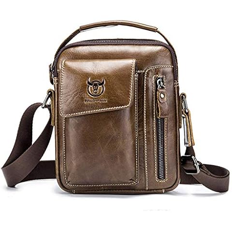 BULLCAPTAIN Genuine Leather Sling Bag Men Bags Small Shoulder Crossbody Bag for Men Everyday Casual Travel Messenger Bag Handbag Cover
