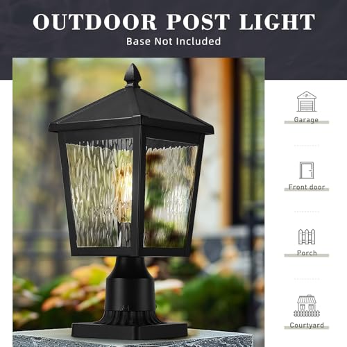 Image of zeyu Large Lamp Post Light Fixture, 16.1 Inch Outdoor Post Lamps for House Garden, Die-Cast Aluminum with Water Ripple Glass, Black Finish, 20076P BK-WP