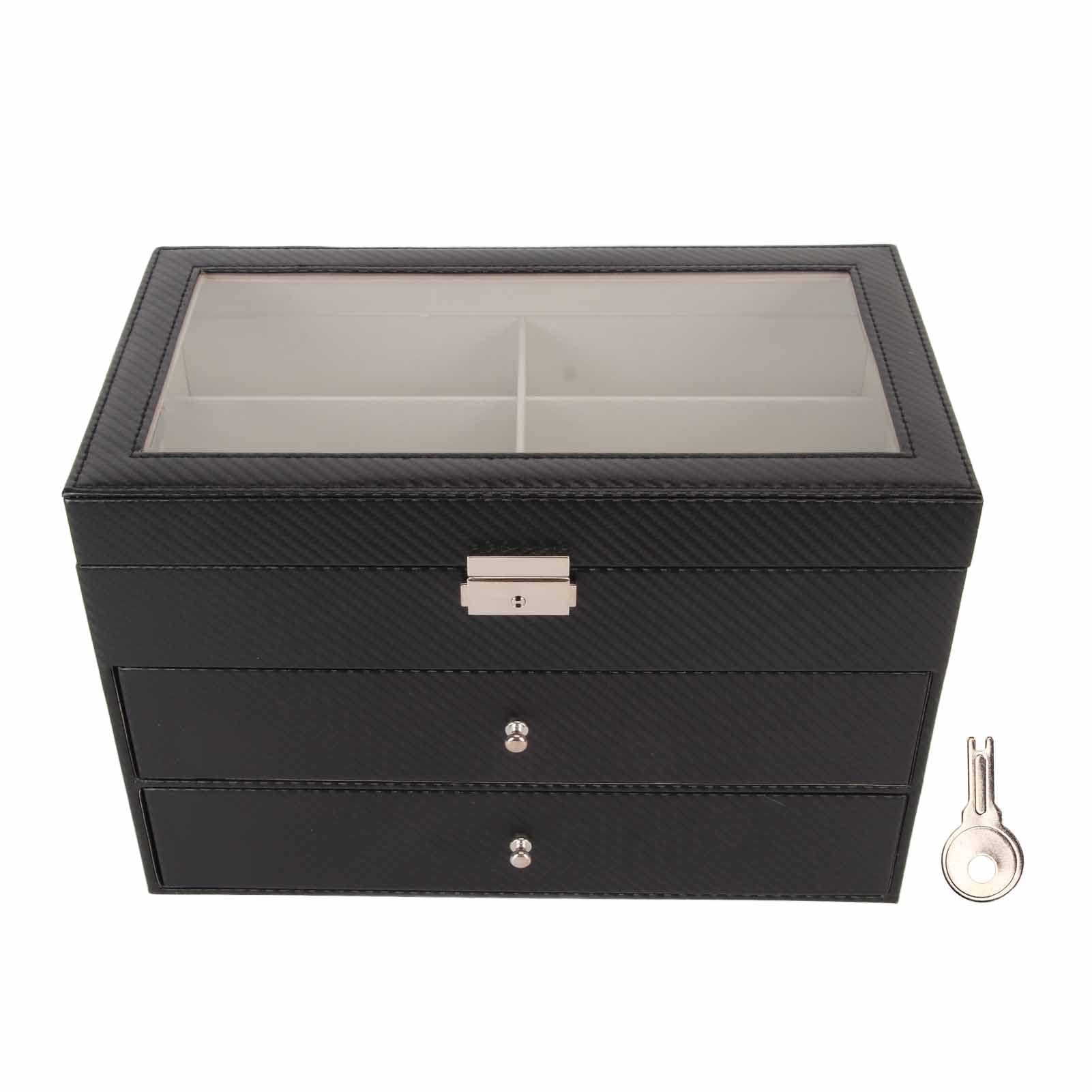 Brillen-Aufbewahrungsbox, 18 Fächer, Stilvolles Sonnenbrillen-Organizer-Etui für Zuhause, Kohlefaser-Halter