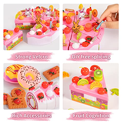 image for TEMI Pretend Play Food for Kids, DIY 71 PCS Cutting Birthday Party Cak