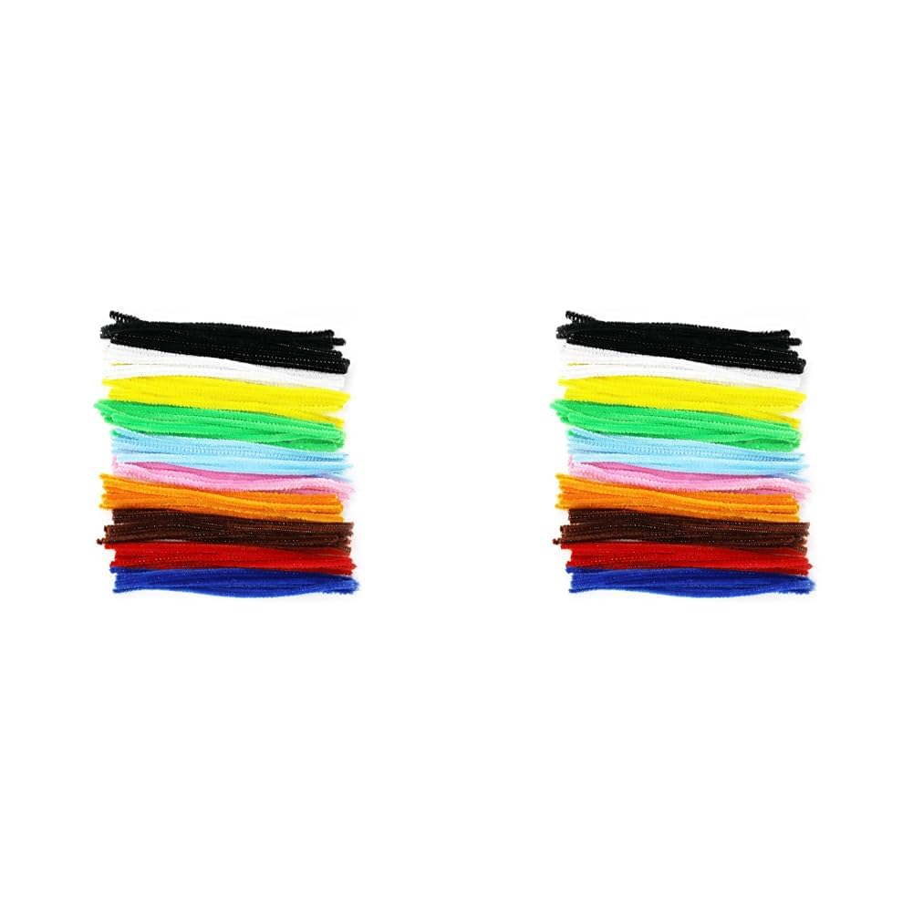 Bright Ideas 100 Assorted 150mm x 5mm, Multi Colour Pipe Cleaners, Chenille Stems, Arts & Craft, Black, White, Yellow, Green, Light Blue, Pink, Orange, Brown, Red, Dark Blue, 150mm (Pack of 2)