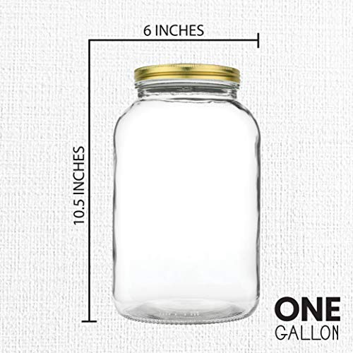 Image of kitchentoolz 2 Pack - 1 Gallon Glass Mason Jar Wide Mouth with Airtight Metal Lid - Safe for Fermenting Kombucha Kefir - Pickling, Storing and Canning- BPA-Free Dishwasher Safe- Made in USA