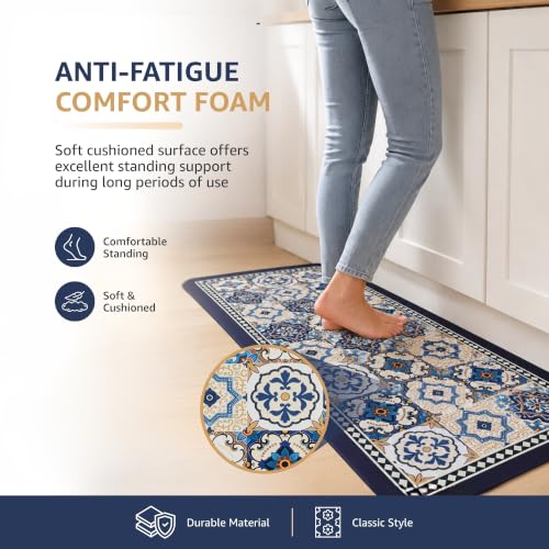 Image of Amazon Brand - Solimo Silicone Kitchen & Bath Mat (Pack of 2) | Multi color with black colored border| Anti-Fatigue Comfort Foam | Waterproof & Anti-Slip | 60 x 40 cm & 40 x 120 cm| Quick-Dry & Easy Clean